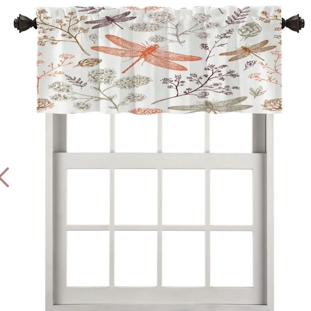 Scarlet Wilderness Dragonfly Kitchen Valance For Windows,Blackish Green Vintage